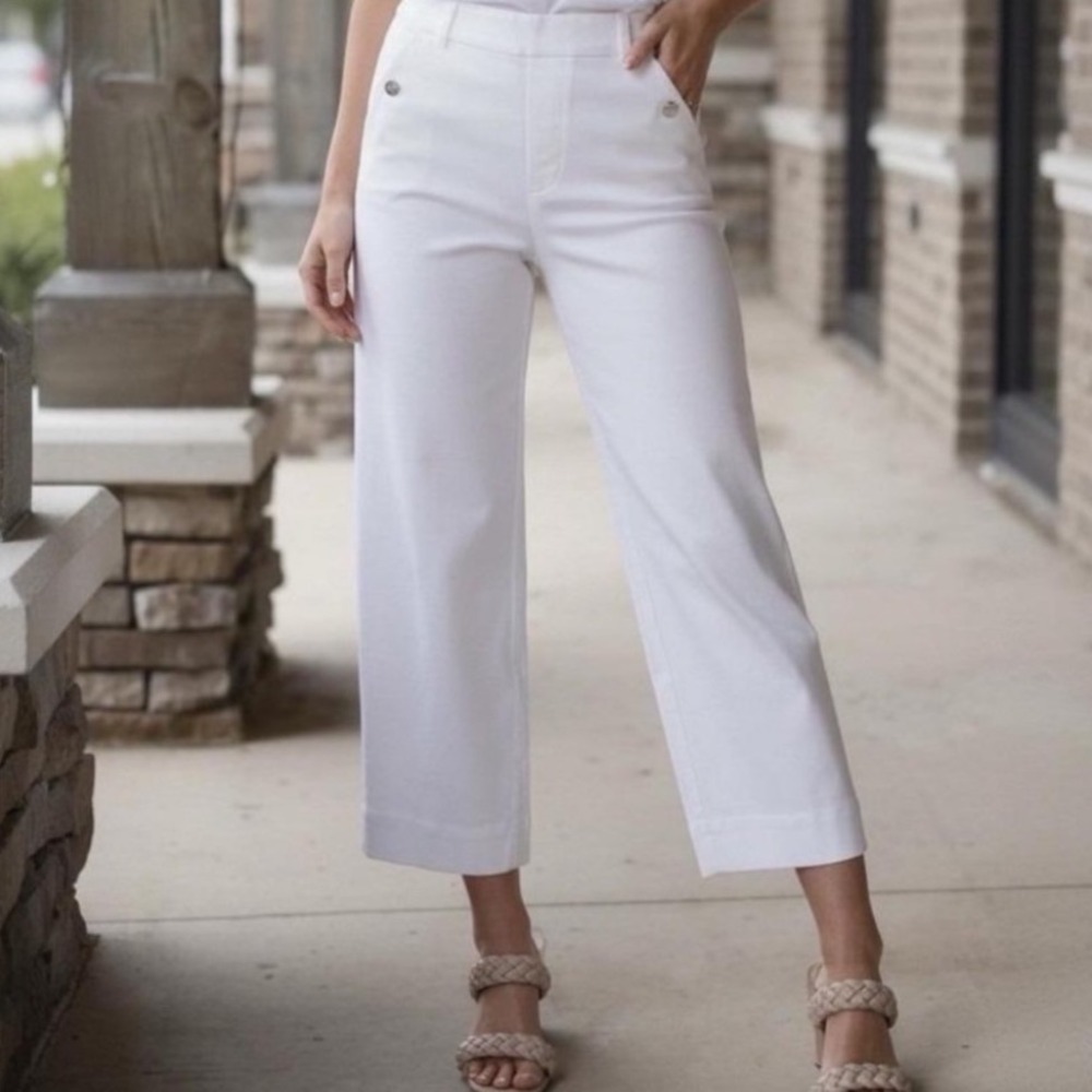SPANX White High-Waist Wide Leg Cropped Pants